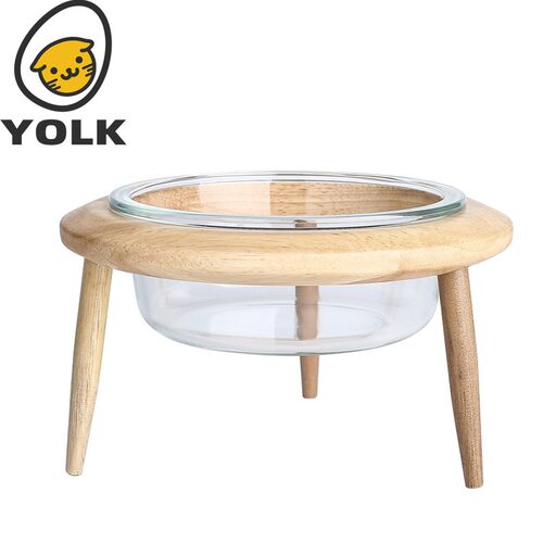 YOLK蛋黄家 猫碗水碗适碗饭盆实木架大口径防打翻保护颈椎玻璃碗