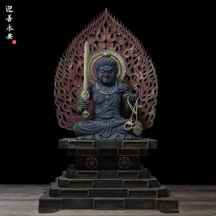 不动明王唐密造像大全纯手工香樟木雕刻彩绘贴金仿古摆件定制厂家