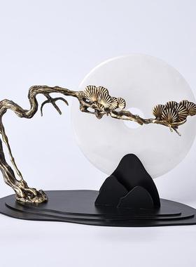 天然玉石平安扣摆件新中式玄关客厅家居书房迎客松禅意装饰品松树