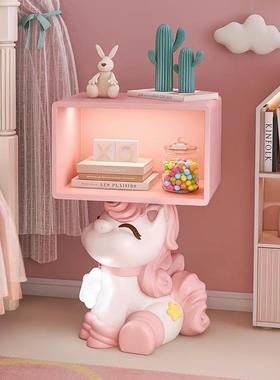 创意儿童床头柜女孩卧室床头置物架边几粉色卡通柜子可爱奶油边柜