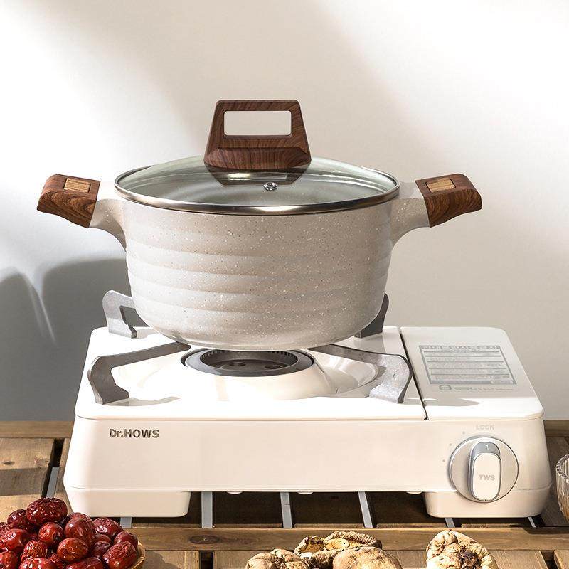 铝压铸双耳汤锅麦饭石家用炖锅不粘锅加厚防烫手柄多功能双耳锅