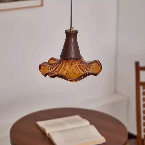 中古餐厅吊灯法式复古琥珀色玻璃床头灯侘寂风茶色茶室卧室吧台灯