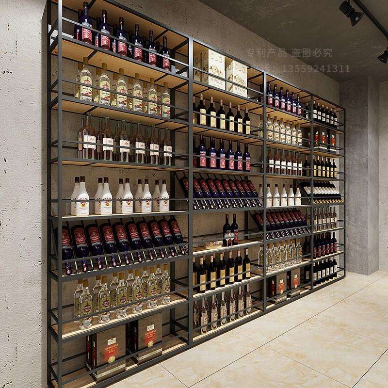 简约红酒架酒吧商用铁艺酒柜酒庄置物架葡萄啤酒落地展示柜带灯