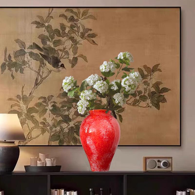 插梅花的花瓶新中式插干花水培两用养国潮红梅色系台面陶瓷摆件