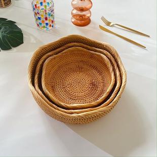 越南藤编收纳篮水果篮面包篮糖果零食藤编收纳篮点心盘圆形篮子