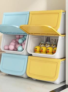 爱永伴黄色儿童玩具收纳箱塑料前开式储物箱杂物整理箱滑轮设计