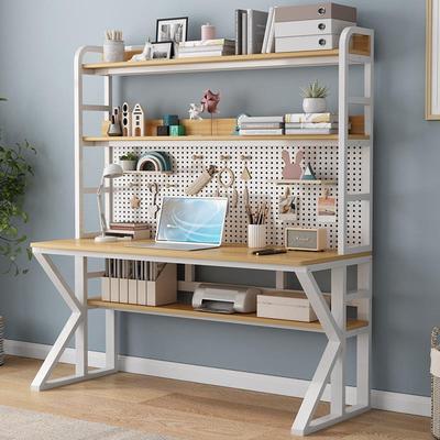 A9L实木书桌写字办公台式电脑桌学生卧室家用书架一体洞洞板学习