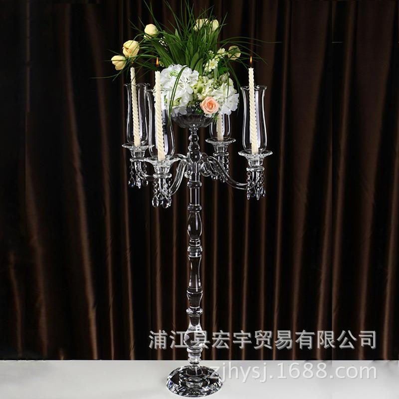 欧式五头水晶烛台家居婚礼婚庆道具装饰品水晶蜡烛台工艺品