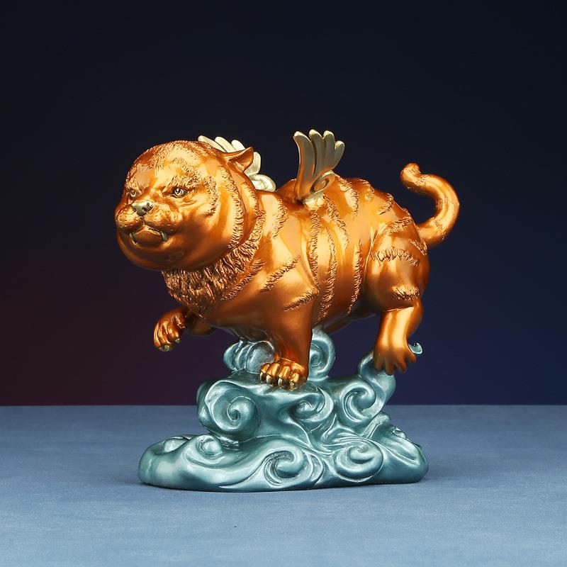 湘祎贸易彩铜老虎摆件 家居办公室装饰生肖虎桌面工艺品 如虎添翼