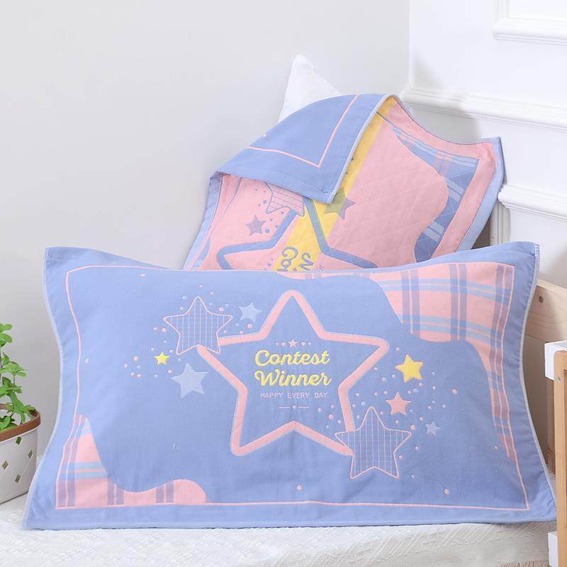 枕头巾两条装三层纱布涤棉布艺四季通用结婚回礼大红吸水枕巾一对