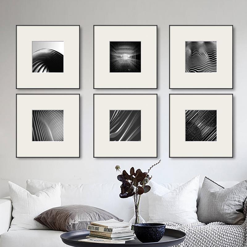 黑白风景摄影工业风装饰画现代简约建筑挂画样板房艺术组合卡纸画