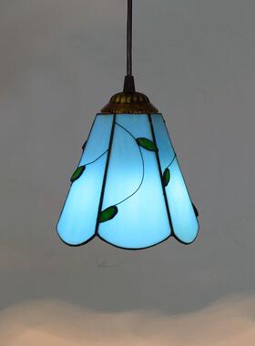 15CM蓝色树叶地中海欧琈蒂凡尼彩色玻璃客厅餐厅酒吧台小吊灯