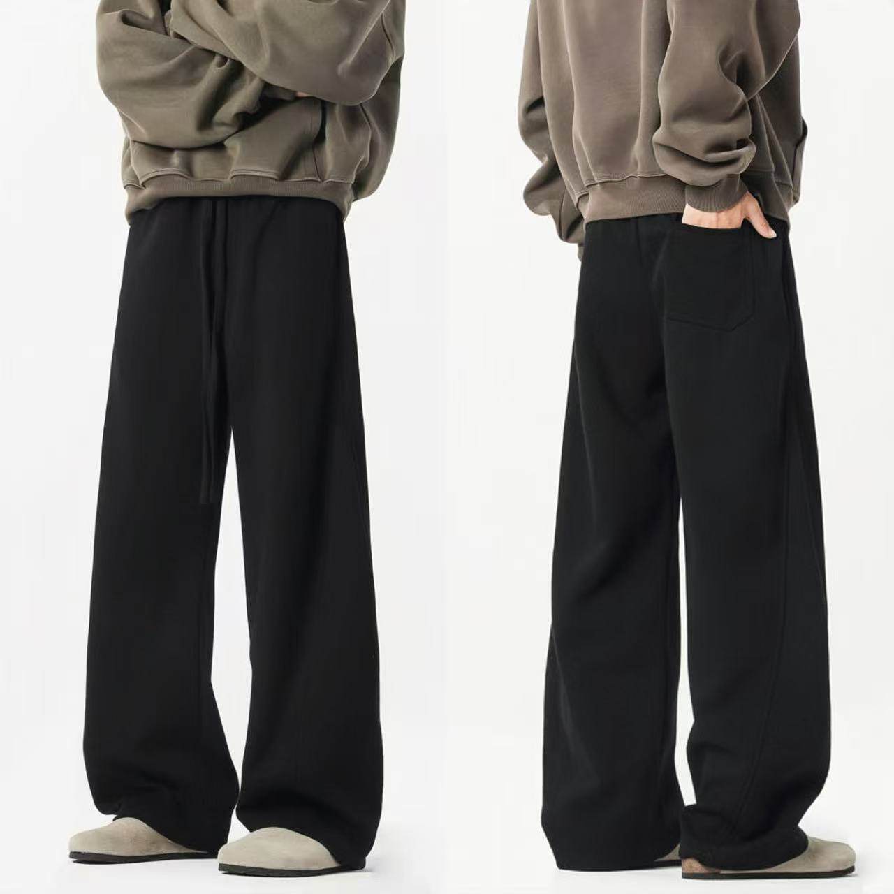 冬季美式高街弯刀休闲裤子男款潮牌宽松垂感加绒阔腿直筒运动长裤,男装,卫裤,淘宝优惠券,粉丝福利购,淘宝优惠卷