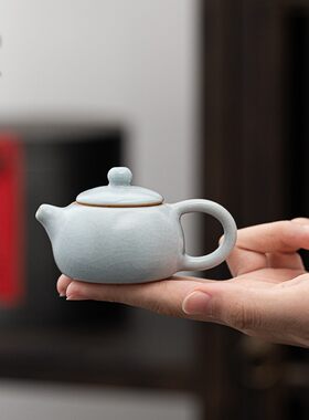 九皿袖珍茶壶茶宠汝窑迷你小摆件开片可养指尖壶茶盘茶玩陶瓷小壶