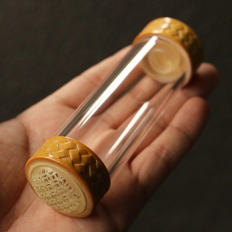 沪上精工制作纯手工竹制螺纹孔有机罐体鸣虫器具竹蛉筒虫具文玩