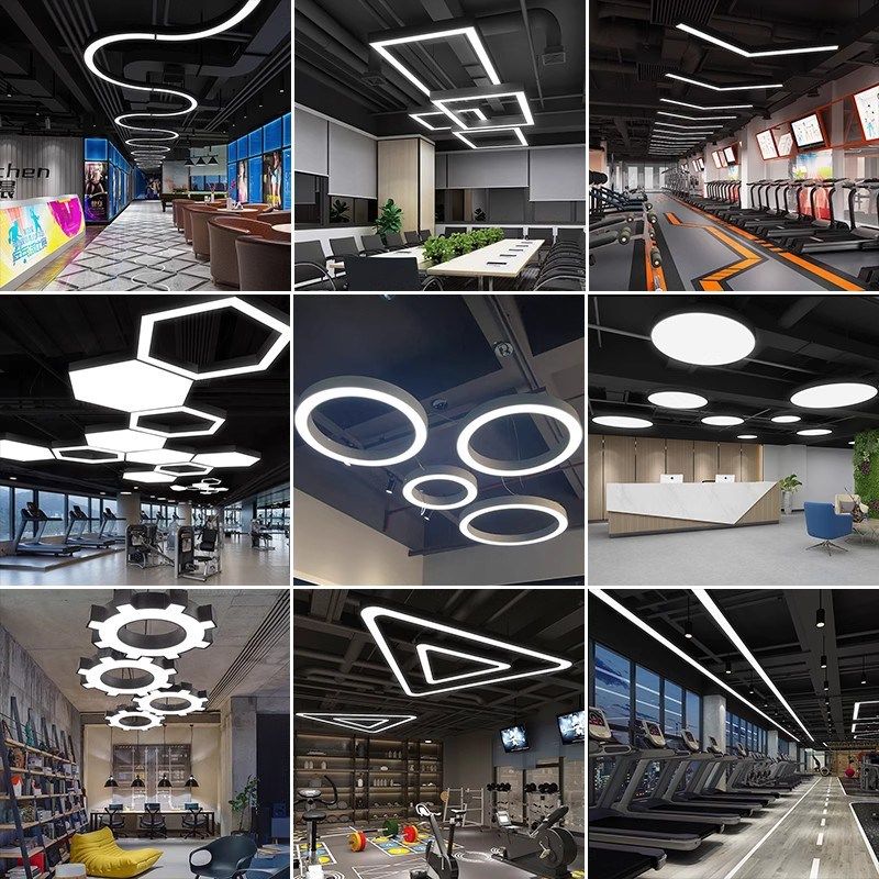 led办公室吊灯圆形创意六边形健身房网咖商场超市组合拼接造型灯