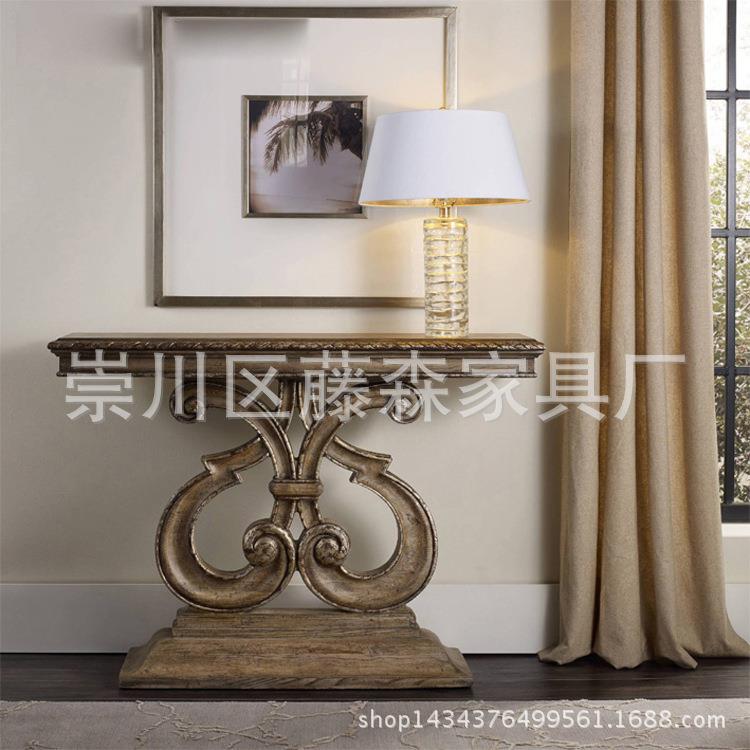 美式法式乡村实木家具玄关台玄关桌仿古做旧实木雕刻家具
