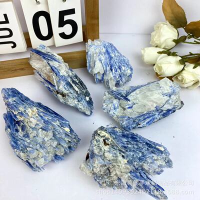 跨境热销 Kyanite天然水晶蓝晶原石碎石矿标 长柱原石 家居消磁源