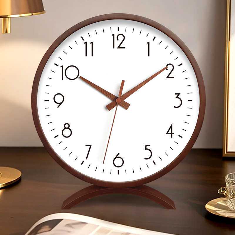 奶油风日式钟表客厅家用实木座钟现代创意时钟卧室简约静音坐台钟