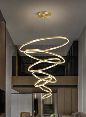 别墅客厅吊灯现代简约北欧艺术创意复式楼大厅灯圆环led大气吊灯