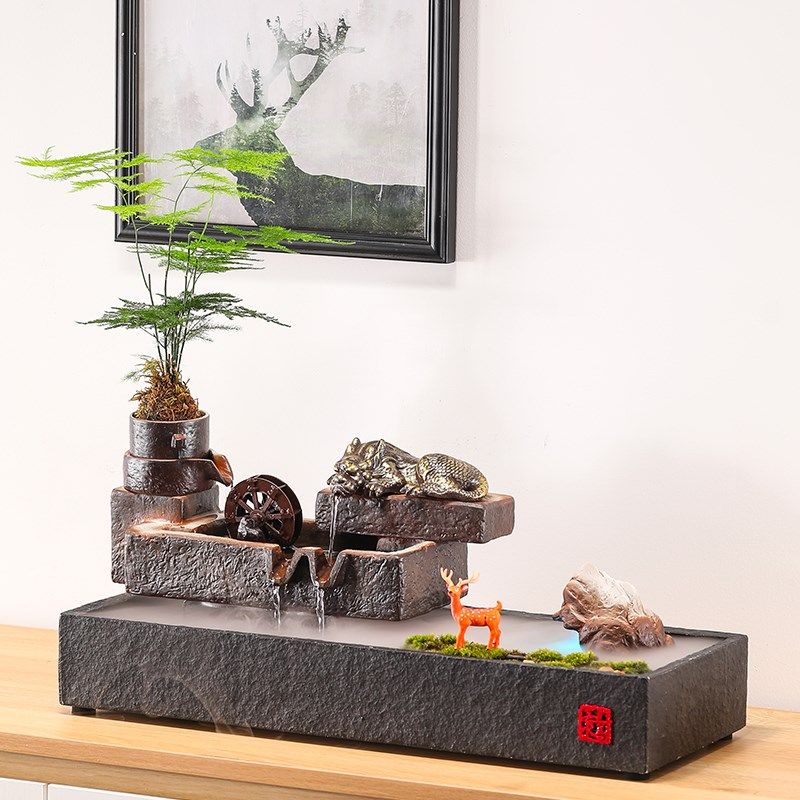 水车石磨喷泉流水摆件循环水景招财貔貅金蟾客厅电视柜玄关装饰品