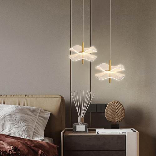 中山现代创意客厅背景墙卧室床头亚克力荷叶小吊灯复式楼梯吊灯具