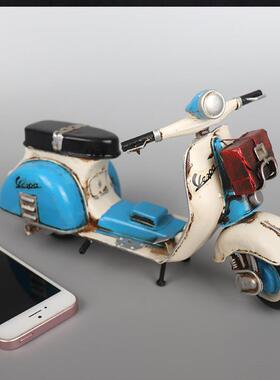 怀旧小踏板摩托车模型摆件复古手工艺品创意房间橱窗柜桌面小摆件