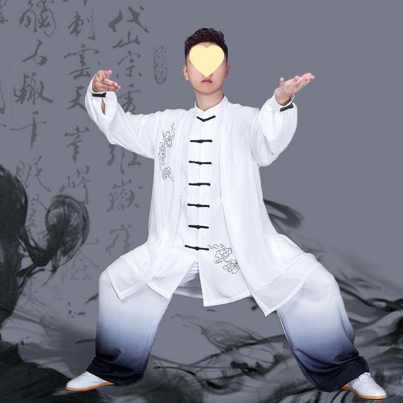 新款太极服女中长款飘逸披纱比赛表演太极拳练功服春秋男禅意风服