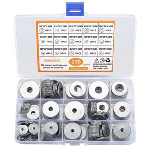 230pcs平垫圈套装 304不锈钢非标平垫片/M3M4M5M6M8M9M10M12/盒装