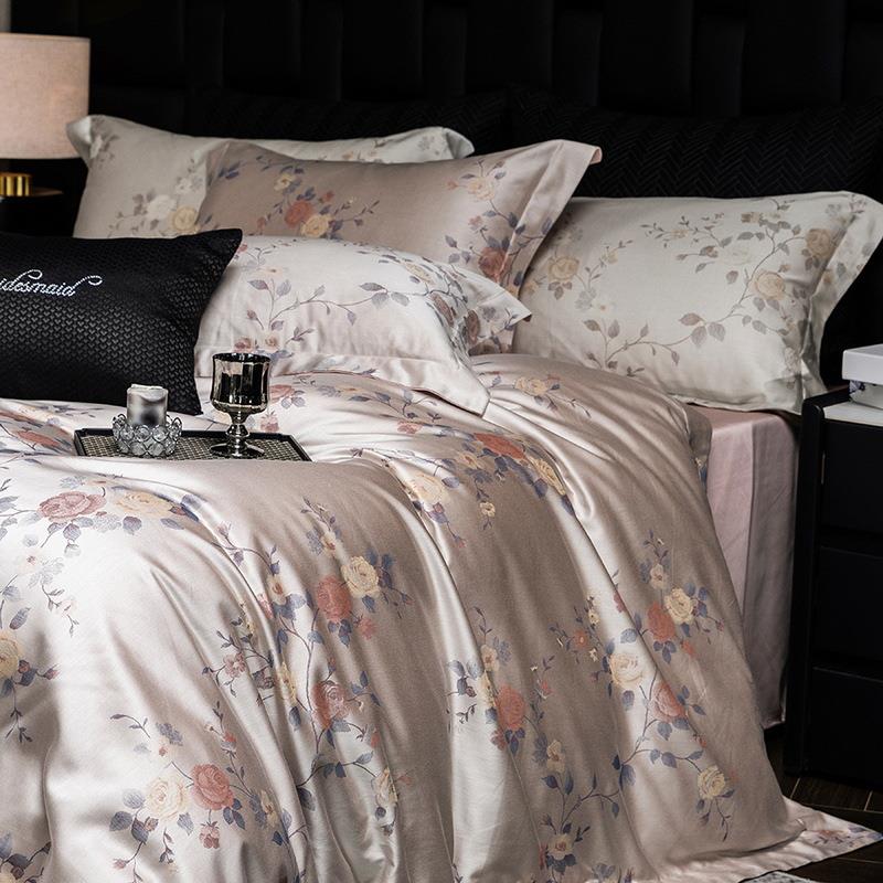 高端轻奢天丝棉色织大提花四件套花卉床单全棉纯棉被套床上用品