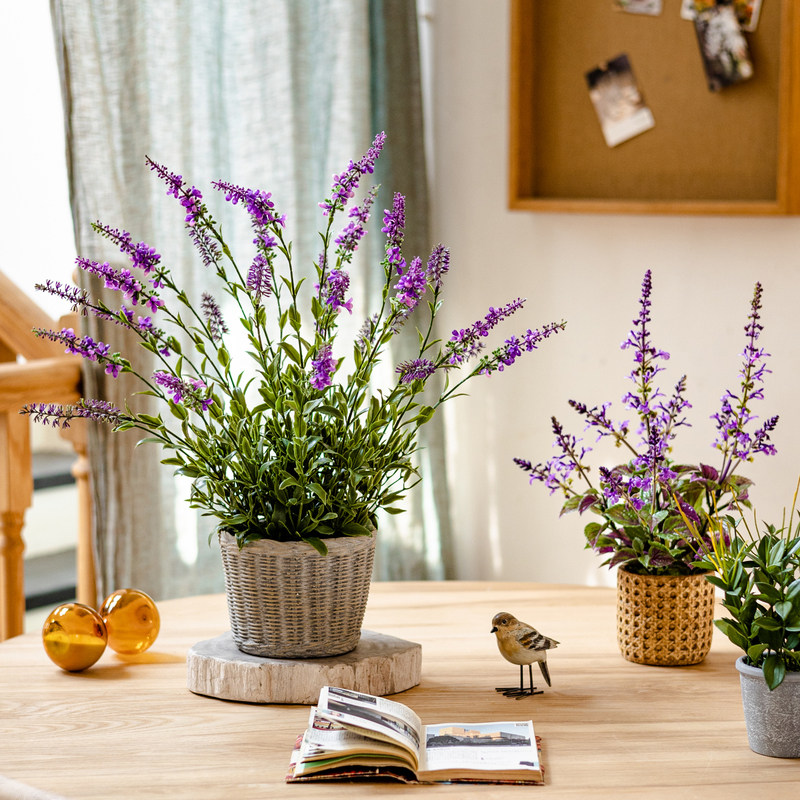 仿真薰衣草盆景仿生绿植假花客厅书桌摆件办公桌装饰玄关酒柜饰品