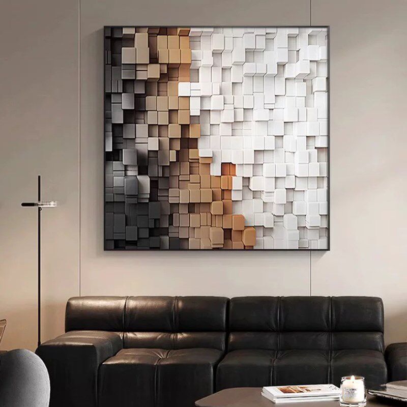 高级3d立体几何沙发背景墙装饰画正方形餐厅挂画现代抽象客厅壁画
