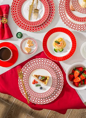 陶瓷餐具套装家用红色高端骨瓷碗盘碗碟盘子组合乔迁结婚新年礼盒