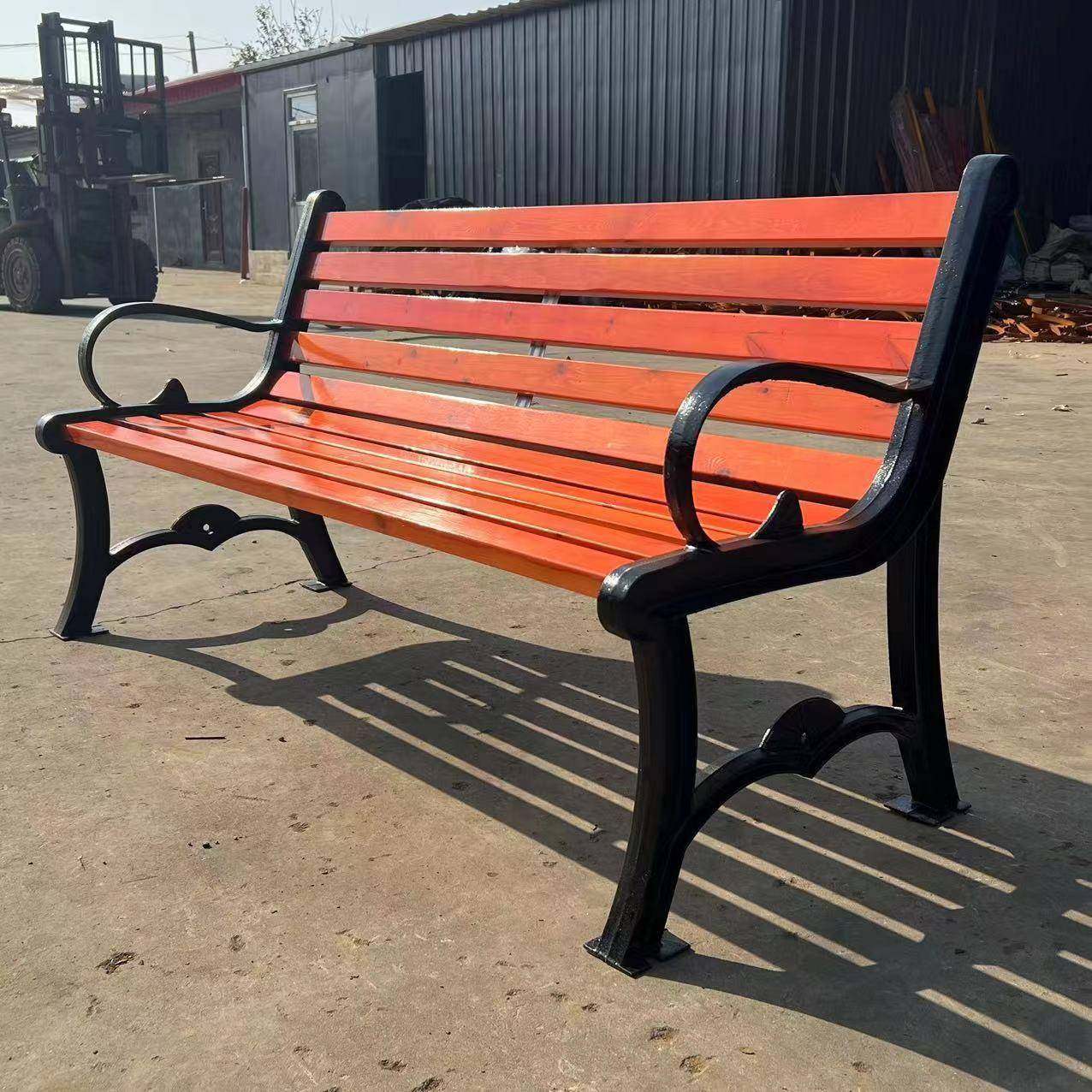 户外公园桌椅靠背球墨铸铁实木椅休闲防腐木塑木长条茶桌全实木