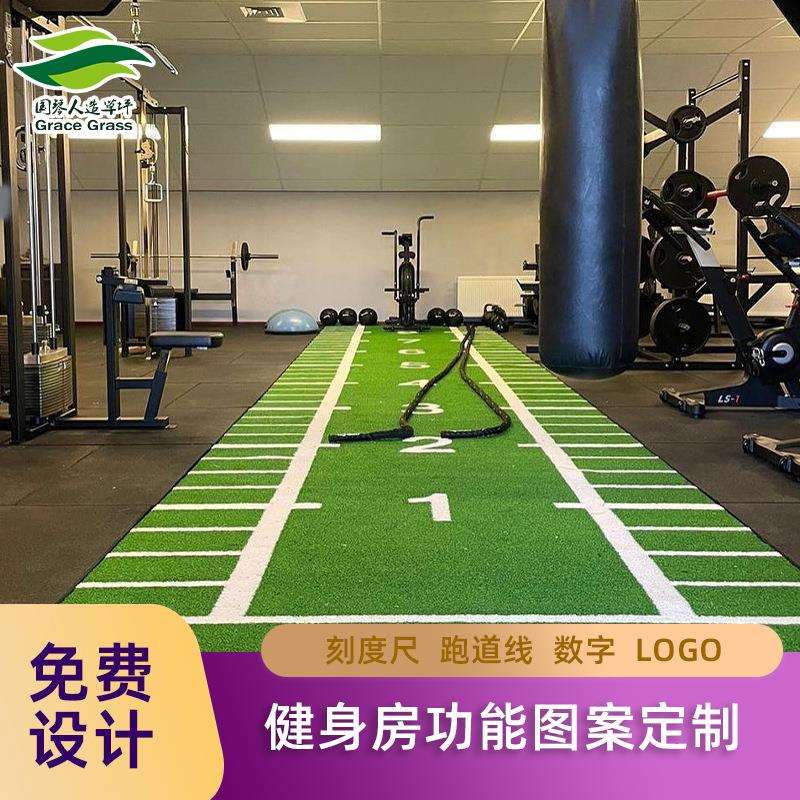 图案设计健身房仿真人造草坪跑道刻度白线人工草皮雪橇运动地垫