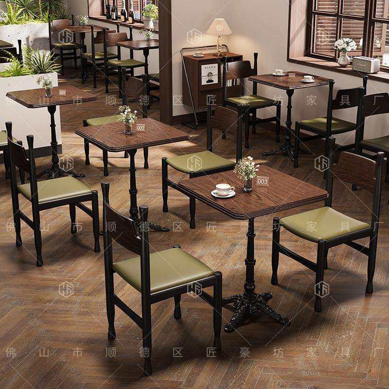 咖啡西餐厅靠墙卡座商用酒馆实木桌椅组合甜品店餐椅复古沙发桌子