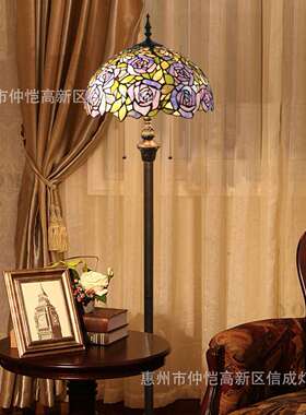 跨境蒂凡尼欧式浪漫紫色玫瑰花餐厅酒吧咖啡厅中式卧室书房落地灯