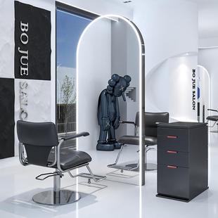 博崛理发店镜单双面美发店镜台发廊专用带灯落地全身美发镜不锈钢
