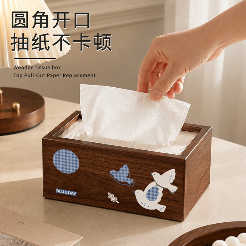 轻奢高级感抽纸盒家用面巾纸收纳盒桌面摆件装饰新款木纹纸巾盒图片