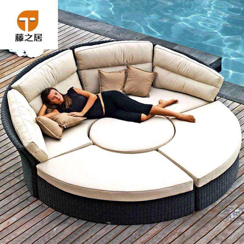 户外藤编躺床庭院大圆床露天遮阳躺椅阳台懒人酒店泳池室外休闲床,鲜花速递/花卉仿真/绿植园艺,割草机/草坪机,淘宝优惠券,粉丝福利购,淘宝优惠卷