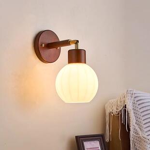 中古风壁灯卧室床头灯胡桃色实木创意可旋转客厅墙灯楼梯过道灯具