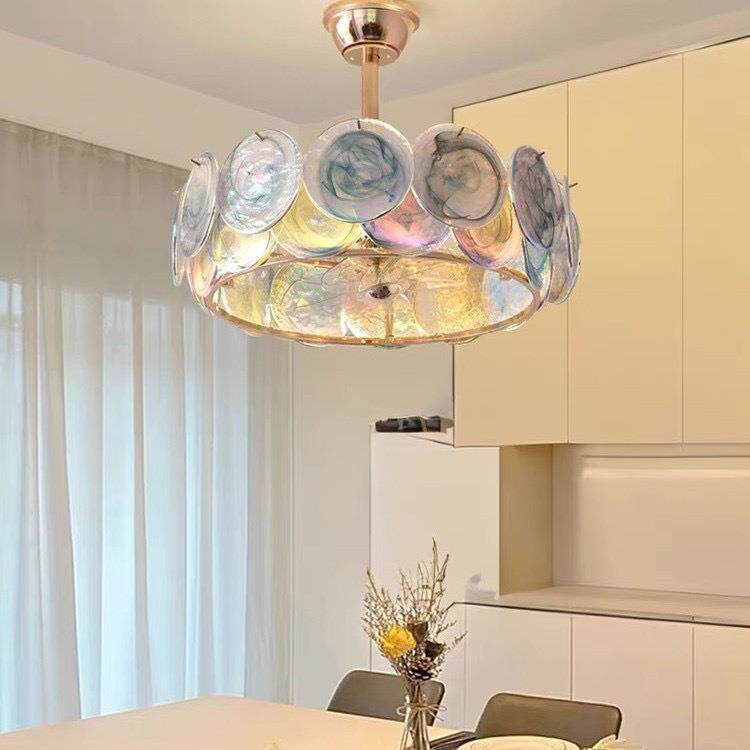 中古风扇灯法式复古奶油风客厅吊扇灯静音餐厅卧室摇头一体风扇灯