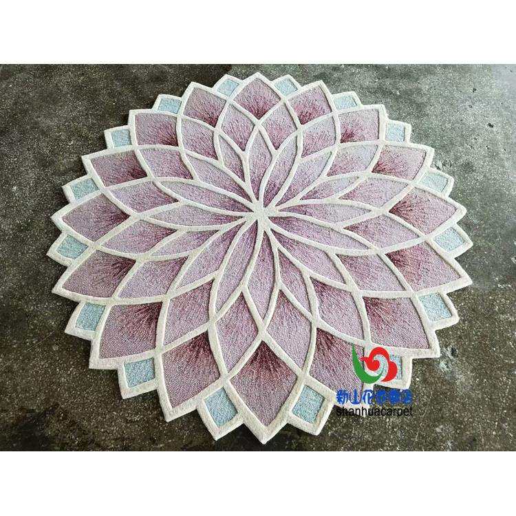 北欧轻奢抽象立体花朵田园圆形美式客厅茶几地毯餐厅书桌卧室地毯