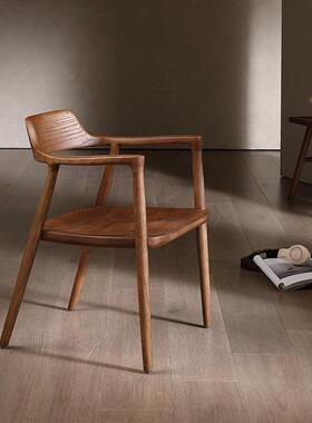 DF58-25-B日式休闲实木餐椅休闲扶手椅咖啡厅胡桃色广岛椅白蜡木