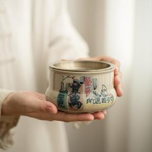 锦灰堆手绘建水茶洗家用陶瓷茶渣缸茶水缸茶具配件废水桶水盂水洗
