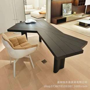 北欧扇形实木老板办公桌简约设计师创意高档工作台异形实木电脑桌