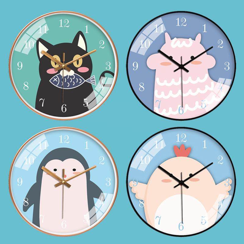 现代简约时尚挂表卡通动物猫咪挂钟儿童房静音时钟