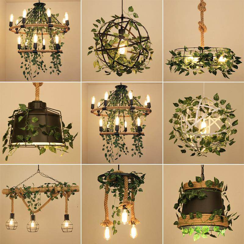 工业风植物吊灯创意个性餐厅复古音乐餐吧酒吧麻绳繁花绿植田园灯,家装灯饰光源,智能吊灯,淘宝优惠券,粉丝福利购,淘宝优惠卷