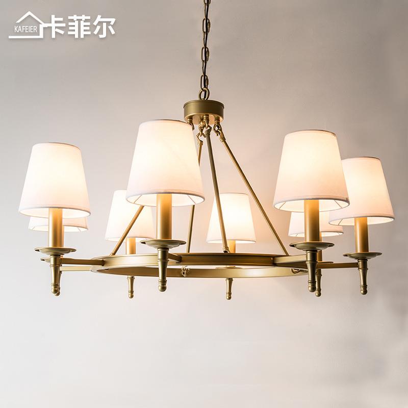 卡菲尔美式吊灯 客厅家用创意简约布罩铜色铁艺灯具美式乡村吊灯