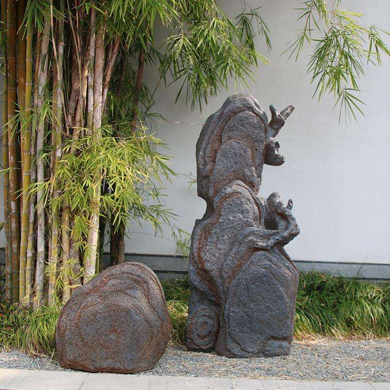 户外铁锈石中式复古石头园林景观布置庭院假石头造景草坪装饰摆件